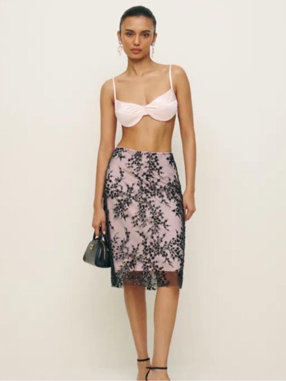 NWT Reformation Blanca Ibiza pink, black, floral midi skirt